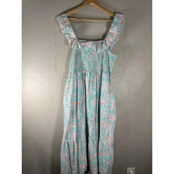 Vineyard Vines Cay Floral Smocked Midi Dress XL - Picture 6 of 10